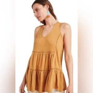 Anthropologie Malaga Tunic Top Tank Ochre Eyelet Blouse Gold Women’s Size Small